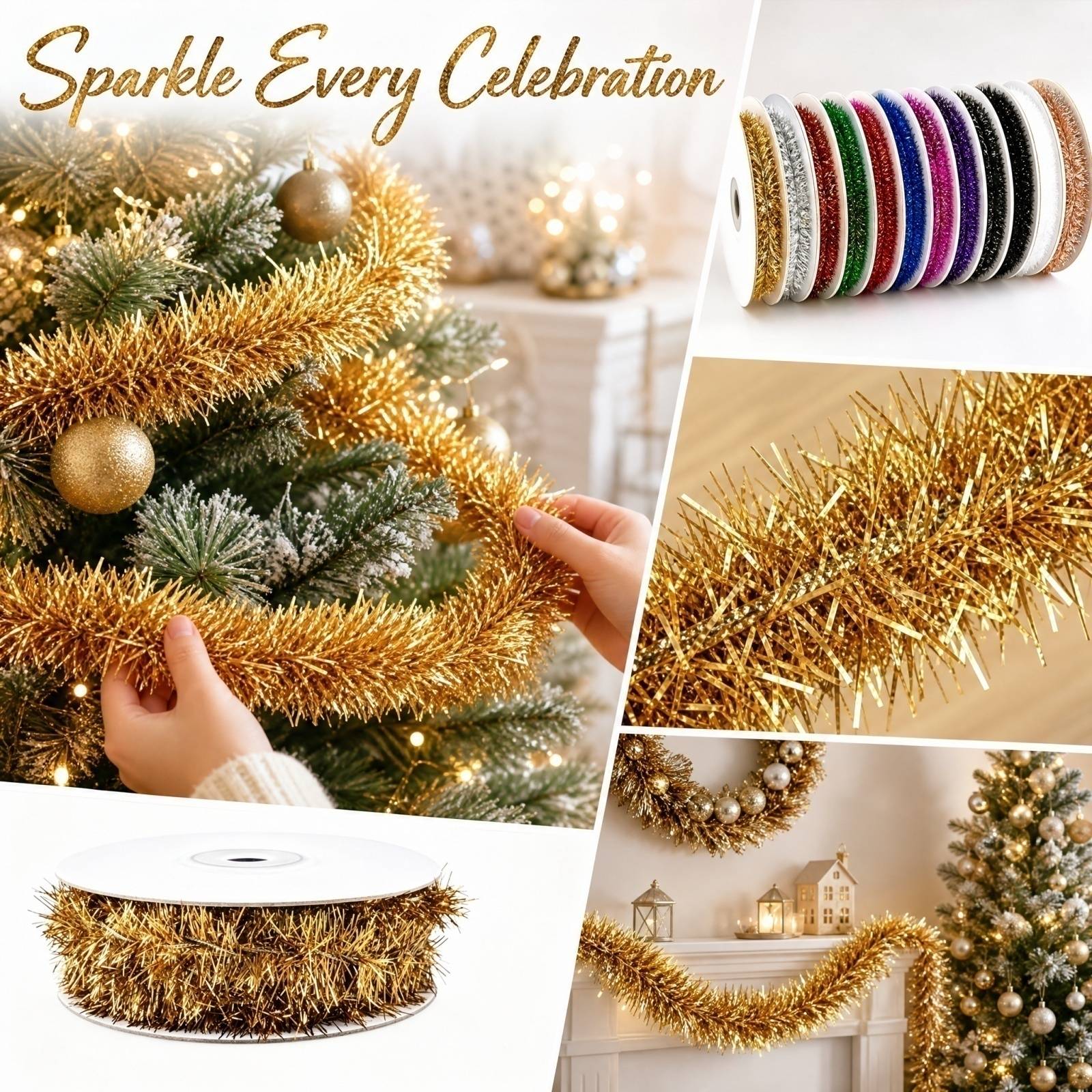 Tinsel Garland Decoration - プラスチック製ワイヤーガーランド 5m 長さ 9色展開 装飾用ティンセルバイン クリスマスツリー
