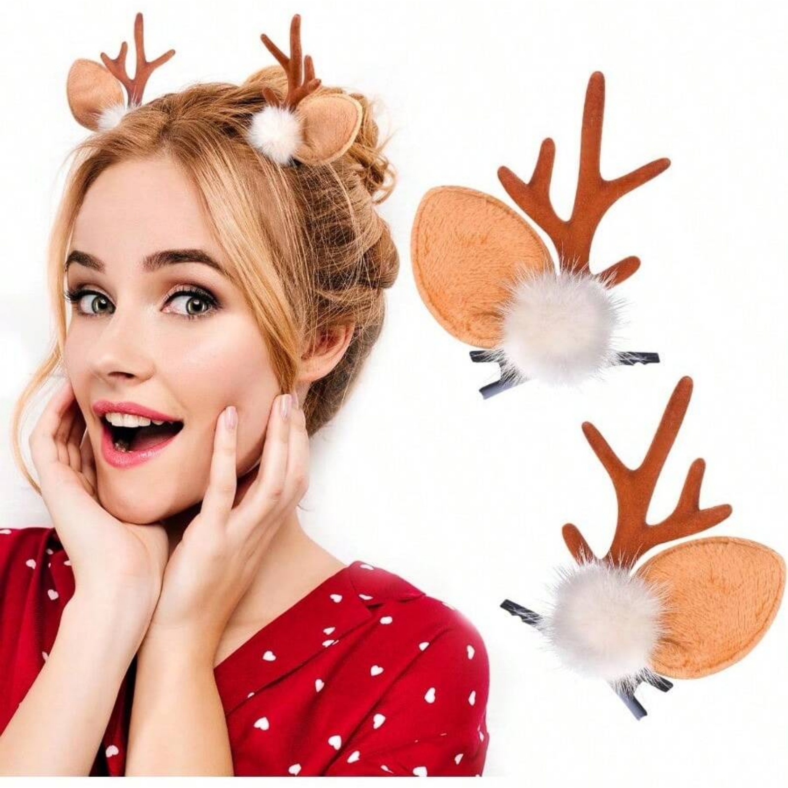 Reindeer Antlers Headband - 2 個クリスマストナカイの角ヘアクリップかわいい鹿の角ヘッドバンド鹿の耳ヘアピンクリスマスヘアアクセサリー