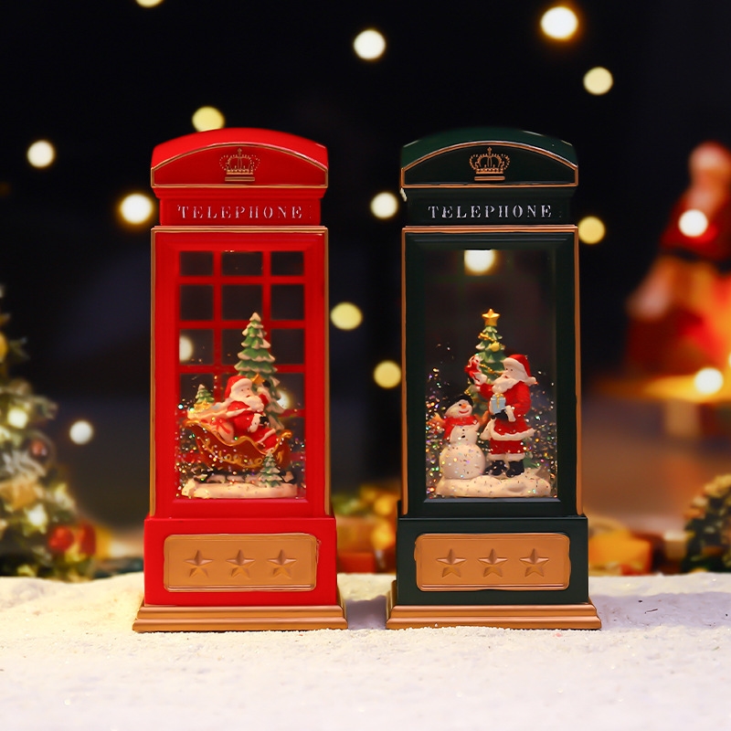 Snow Globe Musical - クリスマス電話ボックスナイトライトサンタのそりスノーグローブオルゴールテーブルデコレーションホームディスプレイホリデーギフト子供カップル向け心地よい
