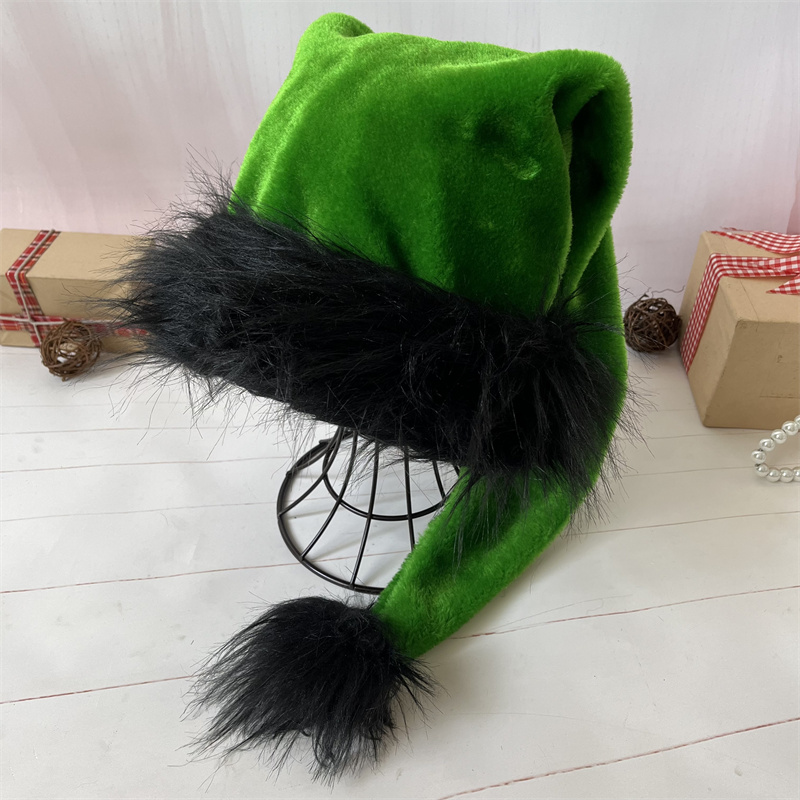 ぬいぐるみサンタクロース帽子 子供と大人用 ブラックボーダー - Santa Hat Plush のレビューと価格