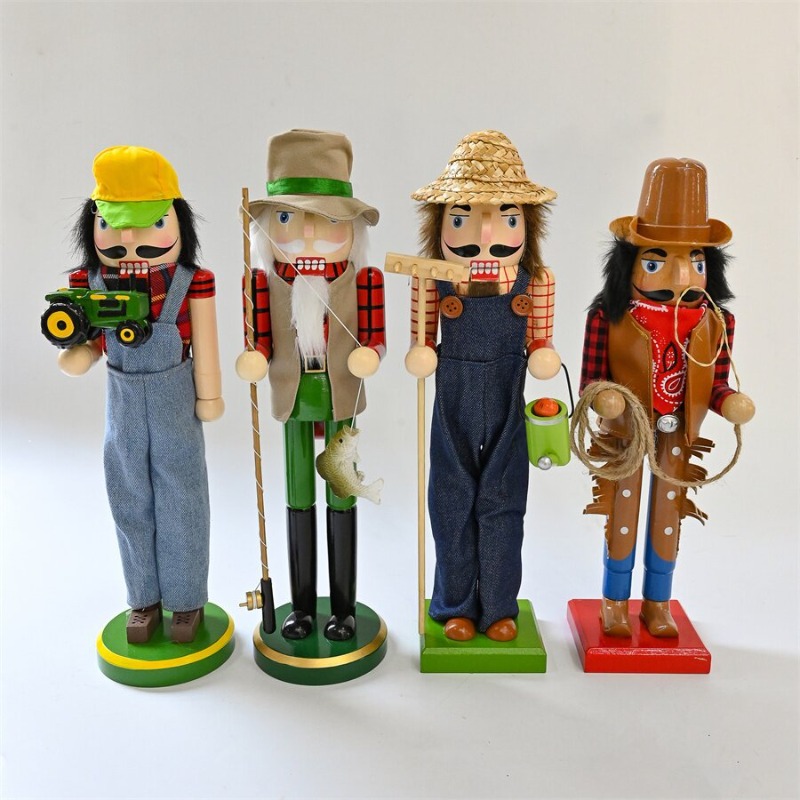 木製くるみ割り人形兵士、運転手、漁師、カウボーイ、庭師の置物 - Nutcracker Figurine のレビューと価格