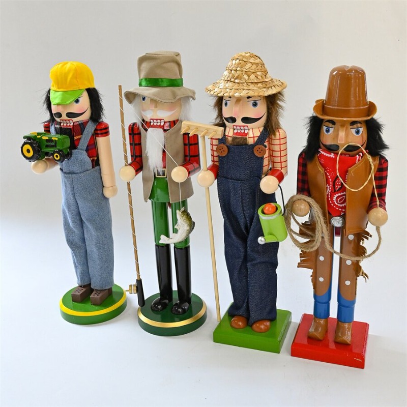 木製くるみ割り人形兵士、運転手、漁師、カウボーイ、庭師の置物 - Nutcracker Figurine のレビューと価格
