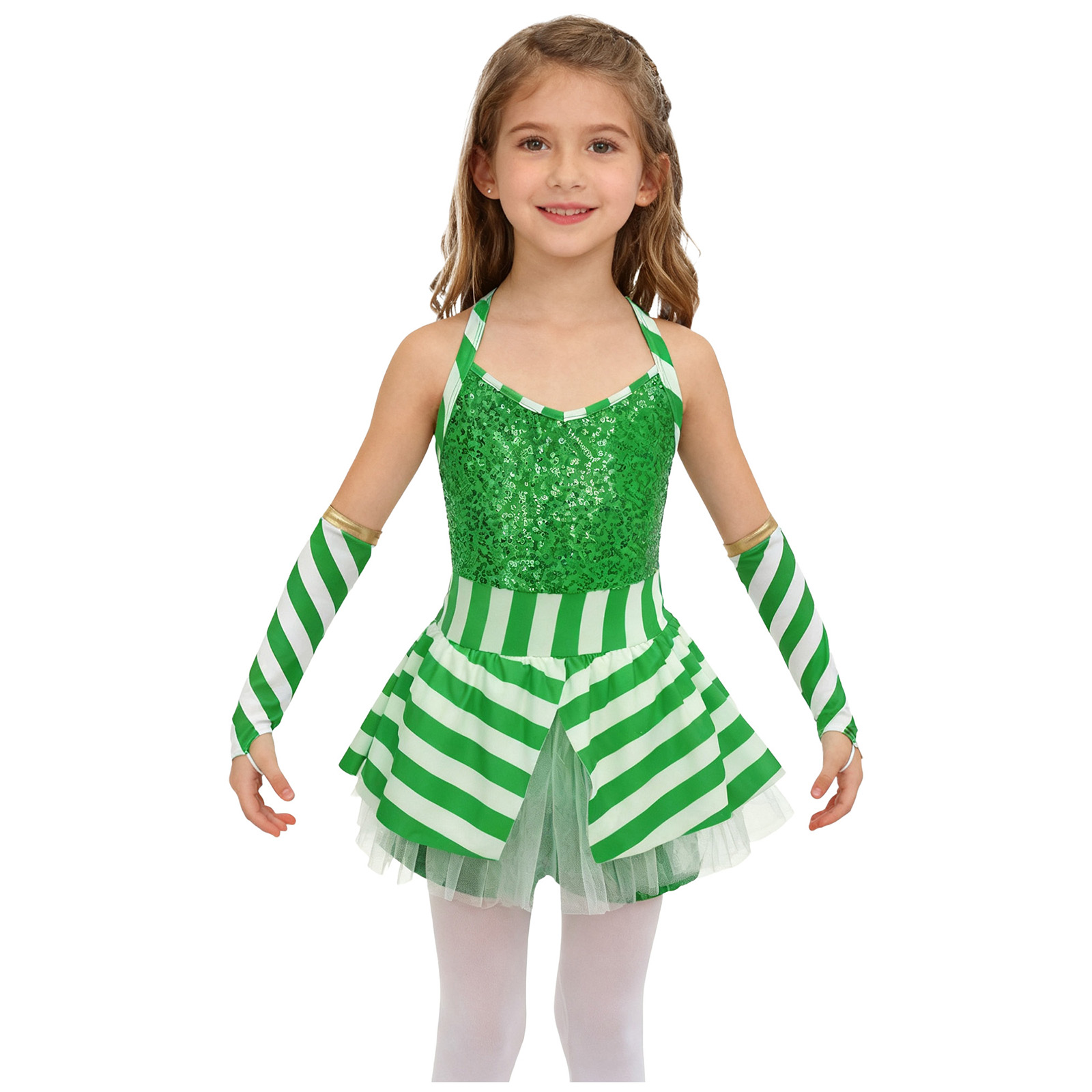 女の子クリスマスキャンディケインストライプボディスーツチュチ - Elf Costume Christmas のレビューと価格