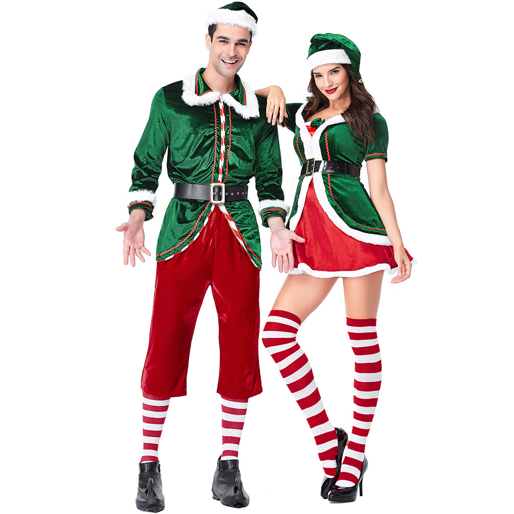 サンタクロースの衣装女性男性クリスマスエルフドレスユニセック - Elf Costume Christmas のレビューと価格