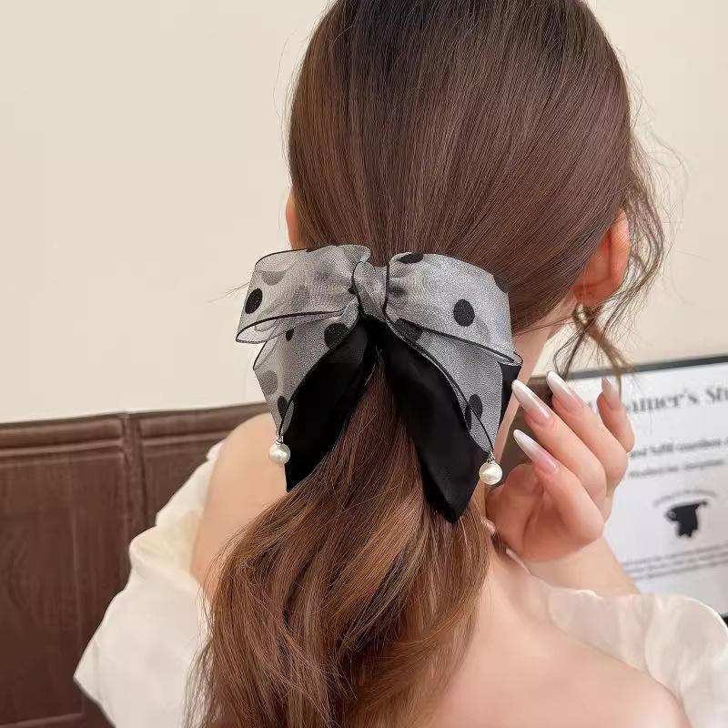 エレガントなグレーの水玉模様のリボンヘアピン女性女の子のため - Ribbon Bow Gift のレビューと価格