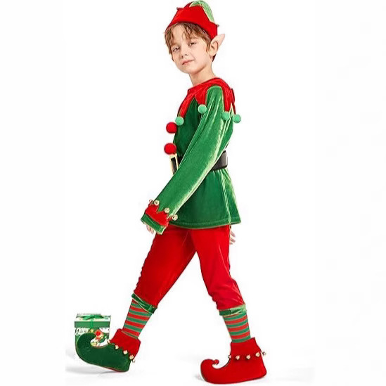 クリスマスエルフコスチュームセット グリーンレッドベルベット - Elf Costume Christmas のレビューと価格